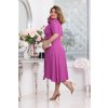 Šaty elegantní letní krátký rukáv dámské nadrozměr (36-46 ONE SIZE) POLSKÁ MÓDA PMLEL24ROSAB (Velikost 36, Barva fialová purpurová)