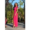 Šaty dlouhé společenské krátký rukáv dámské nadrozměr (34-50 ONE SIZE) POLSKÁ MÓDA PMLEL24DIANA1 (Velikost 34, Barva růžová středně)