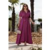 Šaty dlouhé elegantní letní krátký rukáv dámské nadrozměr (36-46 ONE SIZE) POLSKÁ MÓDA PMLEL24ROSA2 (Velikost 36, Barva fialová purpurová)