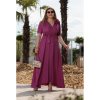 Šaty dlouhé elegantní letní krátký rukáv dámské nadrozměr (36-46 ONE SIZE) POLSKÁ MÓDA PMLEL24ROSA2 (Velikost 36, Barva fialová purpurová)