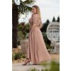 Šaty dlouhé elegantní letní krátký rukáv dámské nadrozměr (36-46 ONE SIZE) POLSKÁ MÓDA PMLEL24ROSA3 (Velikost 36, Barva hnědá světlá)