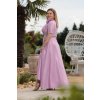 Šaty dlouhé elegantní letní krátký rukáv dámské nadrozměr (36-46 ONE SIZE) POLSKÁ MÓDA PMLEL24ROSA4 (Velikost 36, Barva fialová světlá)