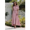 Šaty dlouhé elegantní letní krátký rukáv dámské nadrozměr (36-46 ONE SIZE) POLSKÁ MÓDA PMLEL24ROSA8 (Velikost 34, Barva růžová)