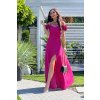 Šaty dlouhé elegantní společenské na ramínka dámské (34-42) POLSKÁ MÓDA PMLEL24FLOWERB (Velikost 34, Barva tmavě růžová)