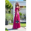 Šaty dlouhé elegantní společenské na ramínka dámské (34-42) POLSKÁ MÓDA PMLEL24FLOWERB (Velikost 34, Barva tmavě růžová)