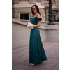 Šaty dlouhé elegantní společenské na ramínka dámské (34-42) POLSKÁ MÓDA PMLEL24FLOWERB1 (Velikost 34, Barva tmavě zelená)