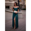 Šaty dlouhé elegantní společenské na ramínka dámské (34-42) POLSKÁ MÓDA PMLEL24FLOWERB1 (Velikost 34, Barva tmavě zelená)