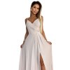 299-15 CHIARA elegantní maxi šaty na ramínka - béžové se třpytkami (Velikost S)