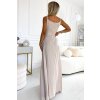 299-15 CHIARA elegantní maxi šaty na ramínka - béžové se třpytkami (Velikost S)