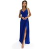 299-17 CHIARA elegantní maxi šaty na ramínka - modré se třpytkami (Velikost S)
