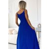 299-17 CHIARA elegantní maxi šaty na ramínka - modré se třpytkami (Velikost S)