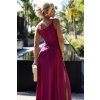 299-19 CHIARA elegantní dlouhé maxi šaty na ramínka - fuchsiové se třpytkami