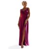 299-19 CHIARA elegantní dlouhé maxi šaty na ramínka - fuchsiové se třpytkami