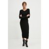 Šaty dlouhé úpletové dlouhý rukáv dámské (S/M ONE SIZE) POLSKÁ MÓDA IMLAZ24PL6089/DUR (Velikost S/M, Barva Černá)