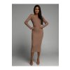 Šaty dlouhé úpletové dlouhý rukáv dámské (S/M ONE SIZE) POLSKÁ MÓDA IMLAZ24PL6089-1/DUR (Velikost S/M, Barva béžová)