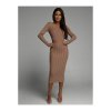 Šaty dlouhé úpletové dlouhý rukáv dámské (S/M ONE SIZE) POLSKÁ MÓDA IMLAZ24PL6089-1/DUR (Velikost S/M, Barva béžová)
