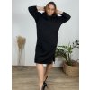 Šaty mikinové volnočasové dlouhý rukáv s golerem dámské nadrozměr (52/54/56 ONE SIZE) ITALSKÁ MÓDA IM521154/DR (Velikost 54/56, Barva Černá)