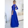 Šaty dlouhé elegantní společenské krajkové s výstřihem dlouhý rukáv  (S - 2XL) Polská móda- Royal blue 309-12 AMBER (Velikost S, Barva modrá královská)