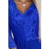 Šaty dlouhé elegantní společenské krajkové s výstřihem dlouhý rukáv  (S - 2XL) Polská móda- Royal blue 309-12 AMBER (Velikost S, Barva modrá královská)