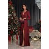 Šaty dlouhé elegantní třpytivé dlouhý rukáv dámské (S-2XL) POLSKÁ MÓDA PMLEL24SALMAB7 (Velikost S, Barva tmavě červená)