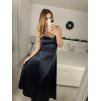 Šaty dlouhé společenské saténové na ramínka se šněrováním dámské ELISA (XS/S/M ONE SIZE) ITALSKÁ MÓDA IMPSH246456/DUR (Velikost S/M, Barva Černá)