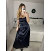 Šaty dlouhé společenské saténové na ramínka se šněrováním dámské ELISA (XS/S/M ONE SIZE) ITALSKÁ MÓDA IMPSH246456/DUR (Velikost S/M, Barva Černá)