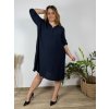 Šaty dlouhé volnočasové 3/4 rukáv dámské nadrozměr (52/54/56 ONE SIZE) ITALSKÁ MÓDA IM424592/DR (Velikost 54/56, Barva tmavě modrá)