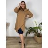 Mikina/kabát na zip s kapucí dlouhý rukáv dámská nadrozměr (50/52/54 ONE SIZE) ITALSKÁ MÓDA IMD23669/DR (Velikost 52/54, Barva hnědá)