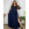 Šaty společenské elegantní krajkové s 3/4 rukávem dámské (2XL-5XL) ITALSKá MODA IMS259028/DUR (Velikost 2XL, Barva tmavě modrá)