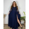Šaty společenské elegantní krajkové s 3/4 rukávem dámské (2XL-5XL) ITALSKá MODA IMS259028/DUR (Velikost 2XL, Barva tmavě modrá)
