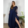 Šaty společenské elegantní krajkové s 3/4 rukávem dámské (2XL-5XL) ITALSKá MODA IMS259028/DUR (Velikost 2XL, Barva tmavě modrá)