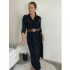 Šaty košilové s páskem dlouhý rukáv dámské (S/M/L ONE SIZE) ITALSKÁ MÓDA IMWB24250 (Velikost S/M/L, Barva Černá)