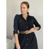 Šaty košilové s páskem dlouhý rukáv dámské (S/M/L ONE SIZE) ITALSKÁ MÓDA IMWB24250 (Velikost S/M/L, Barva Černá)