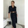 Šaty košilové s páskem dlouhý rukáv dámské (S/M/L ONE SIZE) ITALSKÁ MÓDA IMWB24250 (Velikost S/M/L, Barva Černá)