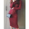 Šaty úpletové dlouhý rukáv dámské (S/M/L ONE SIZE) ITALSKÁ MÓDA IMD24358/DU (Velikost S/M/L, Barva vínová)