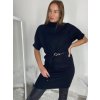 Šaty úpletové s páskem krátký rukáv dámské  (S/M/L ONE SIZE) ITALSKÁ MÓDA IMC24556/DR (Velikost S/M, Barva Černá)
