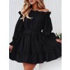 Šaty krátké elegantní letní s páskem dlouhý rukáv dámské nadrozměr (48/50/52 ONE SIZE) ITALSKÁ MÓDA IMD24433-1 (Velikost 48/50/52, Barva Černá)