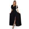 581-1 JENNIFER shiny long dress with sleeves and neckline - black with glitter (Velikost S)