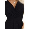 581-1 JENNIFER shiny long dress with sleeves and neckline - black with glitter (Velikost S)