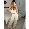 Souprava elegantní kalhoty dlouhé a vesta bez rukávu dámská (S/M ONE SIZE) IMM24M35555/DU (Velikost S/M, Barva béžová smetanová)