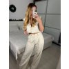 Souprava elegantní kalhoty dlouhé a vesta bez rukávu dámská (S/M ONE SIZE) IMM24M35555/DU (Velikost S/M, Barva béžová smetanová)