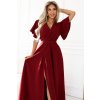 581-2 JENNIFER long dress with leg slit, sleeve and neckline - burgundy color (Velikost S)