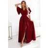 581-2 JENNIFER long dress with leg slit, sleeve and neckline - burgundy color (Velikost S)