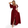 581-2 JENNIFER long dress with leg slit, sleeve and neckline - burgundy color (Velikost S)