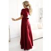 581-2 JENNIFER long dress with leg slit, sleeve and neckline - burgundy color (Velikost S)