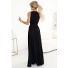 587-1 MONIQUE long exclusive dress with a neckline and a leg slit - black with glitter (Velikost S)