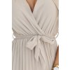 424-7 Chiffon pleated dress with neckline and ruffles - beige (Velikost UNI)