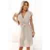 424-7 Chiffon pleated dress with neckline and ruffles - beige (Velikost UNI)