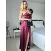 Šaty saténové dlouhé společenské na ramínka dámské (S/M/L ONE SIZE) ITALSKÁ MÓDA IMPSH245646/DR (Velikost S/M, Barva vínová)