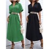 Šaty letní dlouhé košilové s páskem krátký rukáv dámské (S/M ONE SIZE) ITALSKÁ MÓDA IMWB222483/DUR (Velikost S/M/L, Barva Černá)